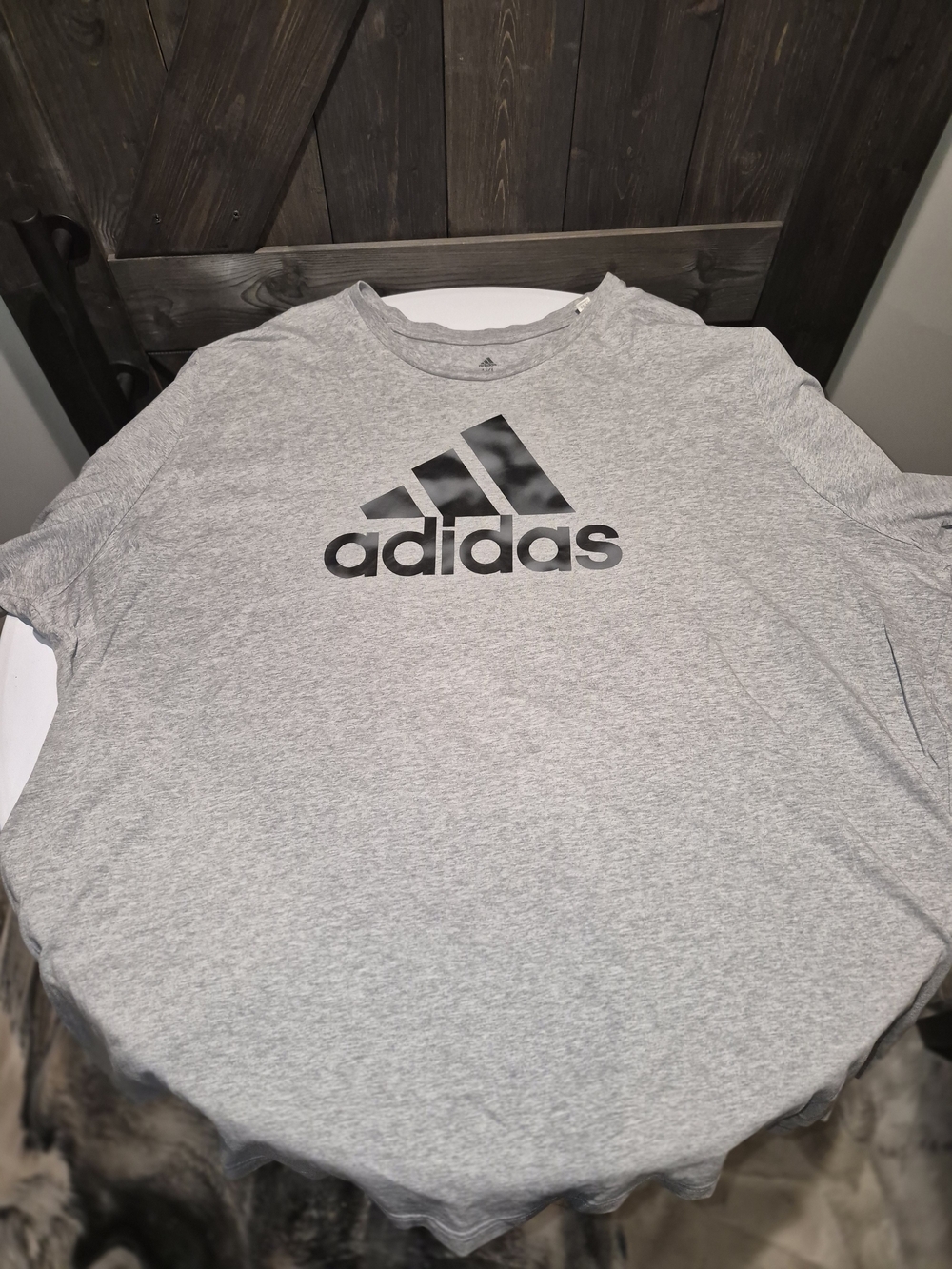 adidas Light Gray Short-Sleeve Logo Tee with Black Print